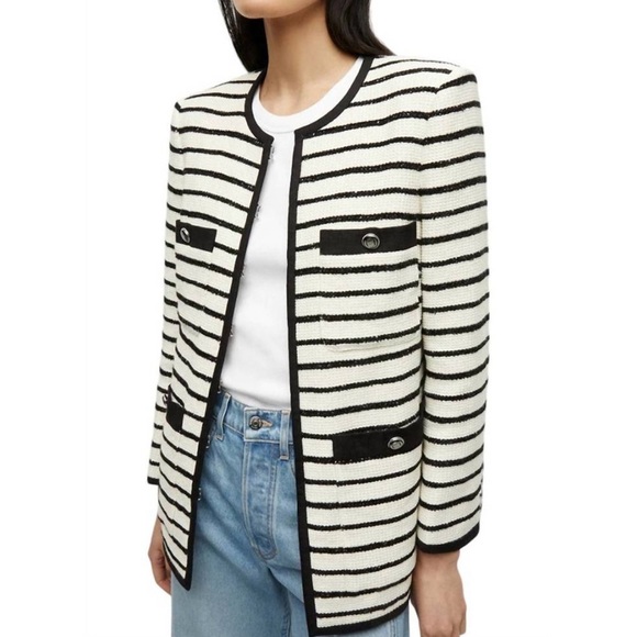NWT VERONICA BEARD Foster Dickey striped jacket in ivory and black size 14 - Picture 2 of 15
